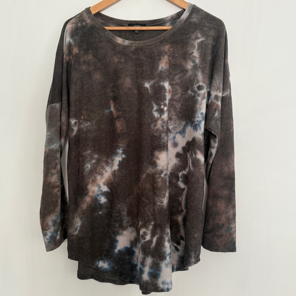 Studio Women Gray Tye Dye Long Dolman Sleeves Pullover Tunic Top Plus Size 3X